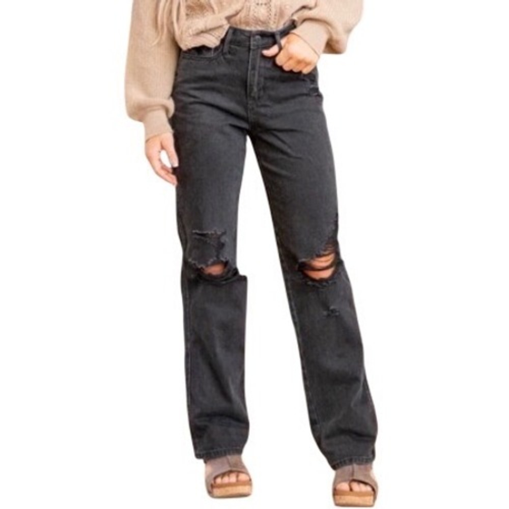 Judy Blue 90s Straight Size 14W Jeans Black NWT Distressed Rigid Magic JB88737